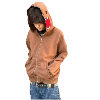 Y2K Domo Kun Full Zip Hoodie Streetwear Aesthetic - Plushverse