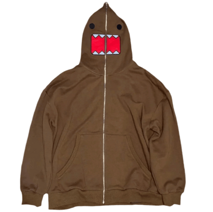 Y2K Domo Kun Full Zip Hoodie Streetwear Aesthetic - Plushverse